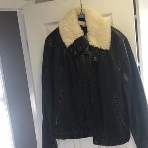 Brown leather aviator jacket